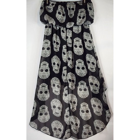 Lipstick Romper Womens Medium Black White Skull Pattern with Lining & String Tie - Picture 2 of 9